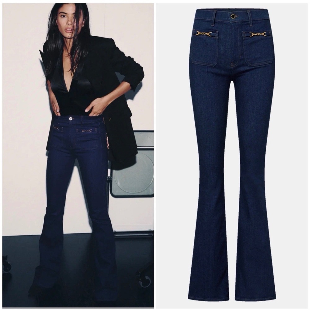 Veronica Beard Beverly Skinny Flare Jeans High Rise Indigo Rinse Chain 24